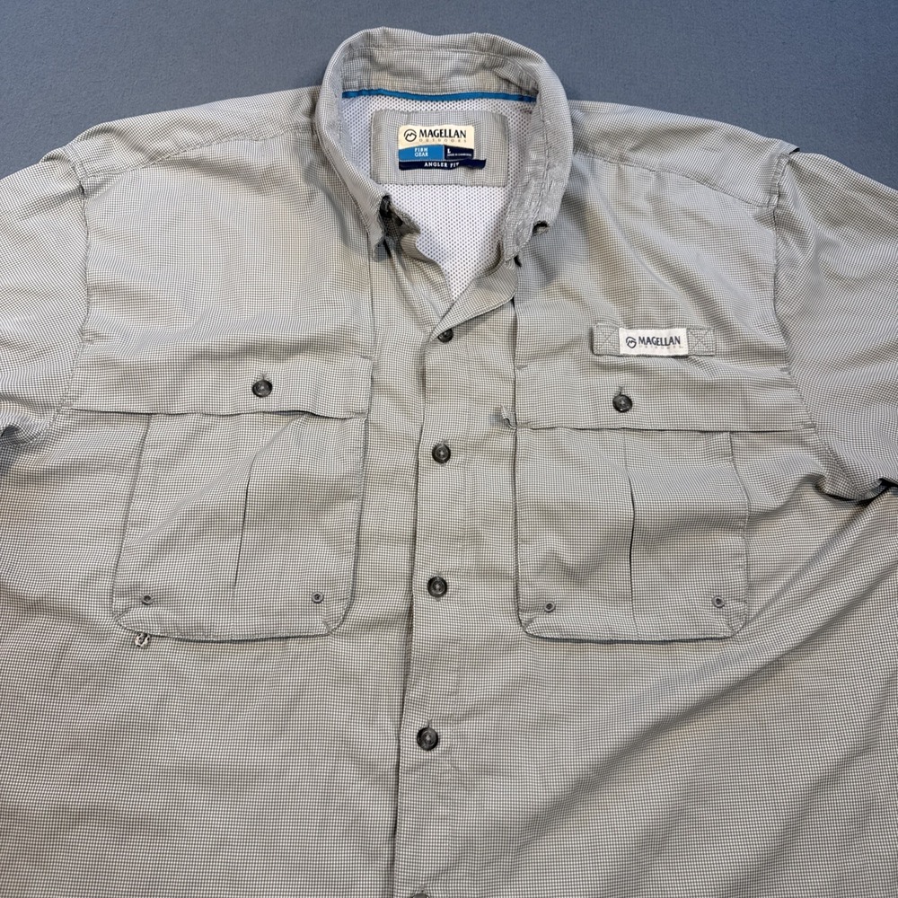 Magellan Drifit Outdoor Fish Gear Shirt Men's LRG Relaxed Fit GRAY CHECK L/S - Picture 1 of 8